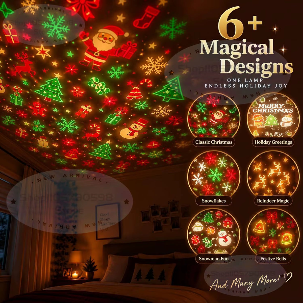 2027Christmas Projector Light, Plug and Play USB Xmas Night Light with 6 Patterns